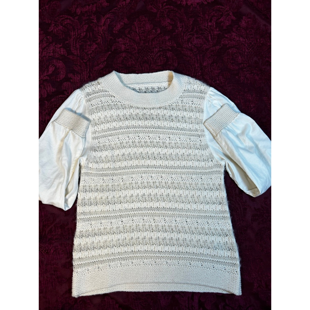 LA VIE Rebecca Taylor M Off-White Crew Neck Sweater